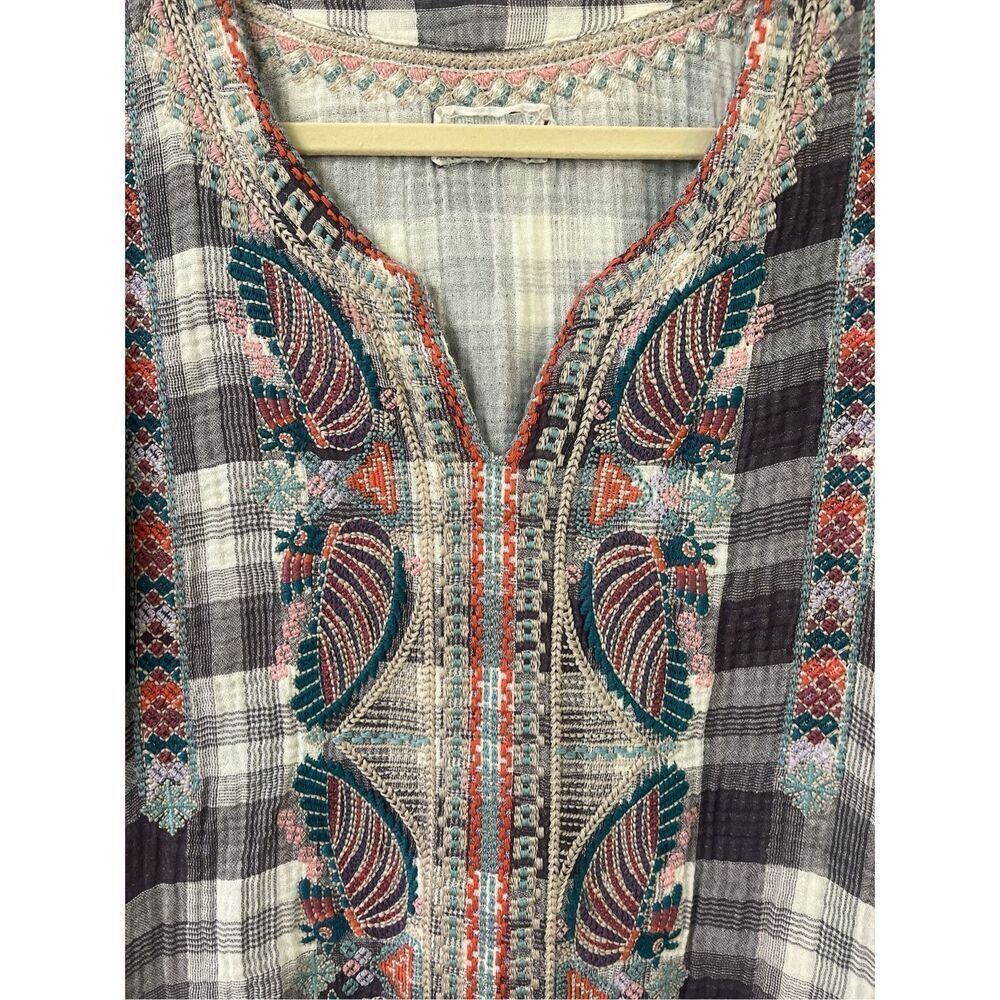 Johnny Was Claudine plaid madras dress embroidered bird pattern - Picture 4 of 5